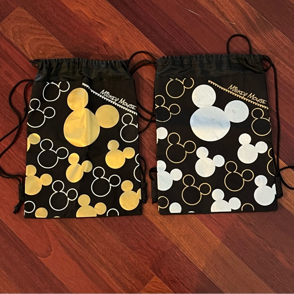 Mickey Mouse Drawstring Bags Disney Cinch Backpack Lightweight Black Gold Silver